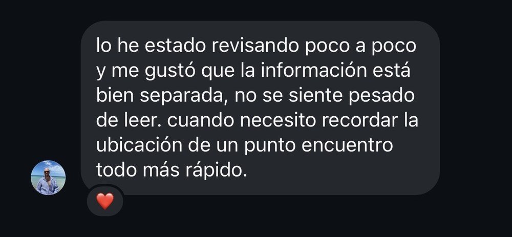 Mensaje de un cliente: la información está bien separada y encuentra la ubicación de un punto más rápido.